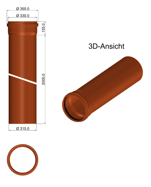 Wäscheabwurfschacht-Komplettset mit 2 Holztüren (MDF) mit KG-Rohr 250mm od. 315mm Durchmesser – Bild 9